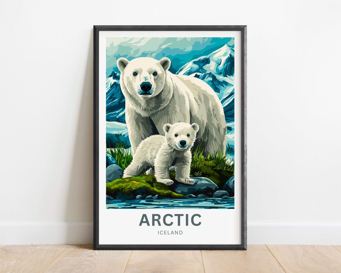 Arctic Iceland Personalized Polar Bear Cub Vintage Travel Poster - Image 2
