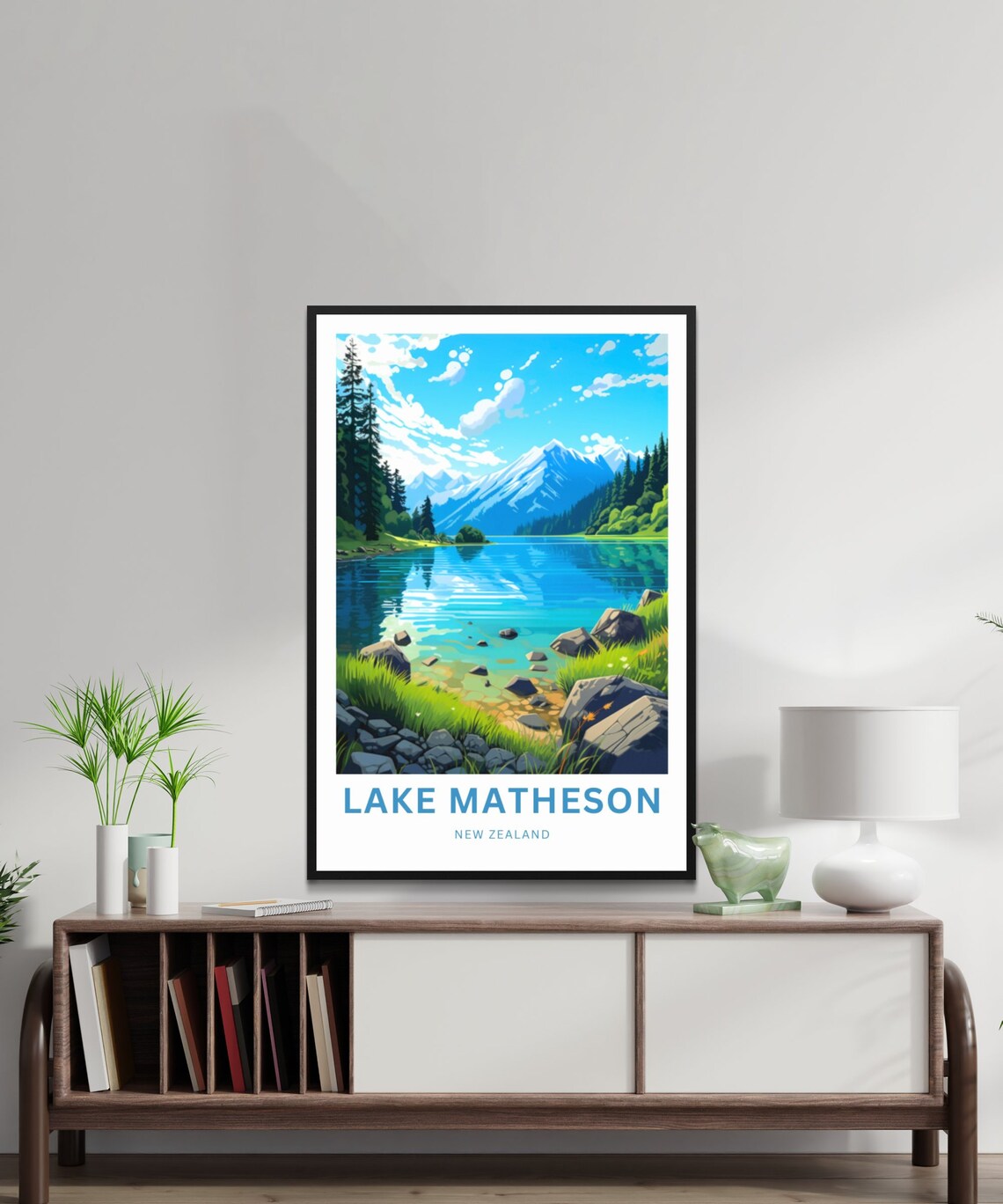 Lake Matheson New Zealand Alpine Lake Peaks Serene Travel Poster - Image 2