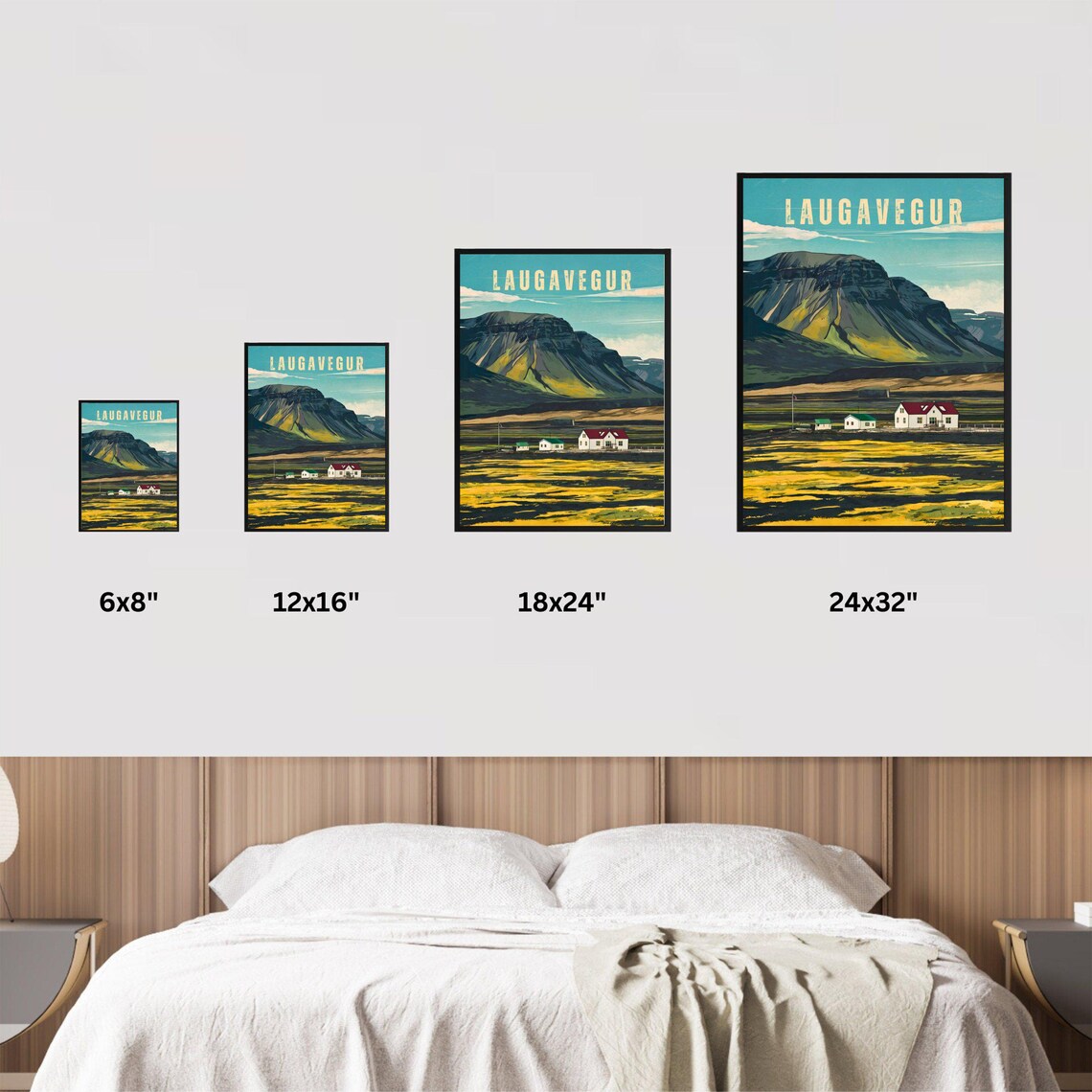 Laugavegur Iceland Mountain Farmhouse Scene Vintage Travel Poster - Image 3