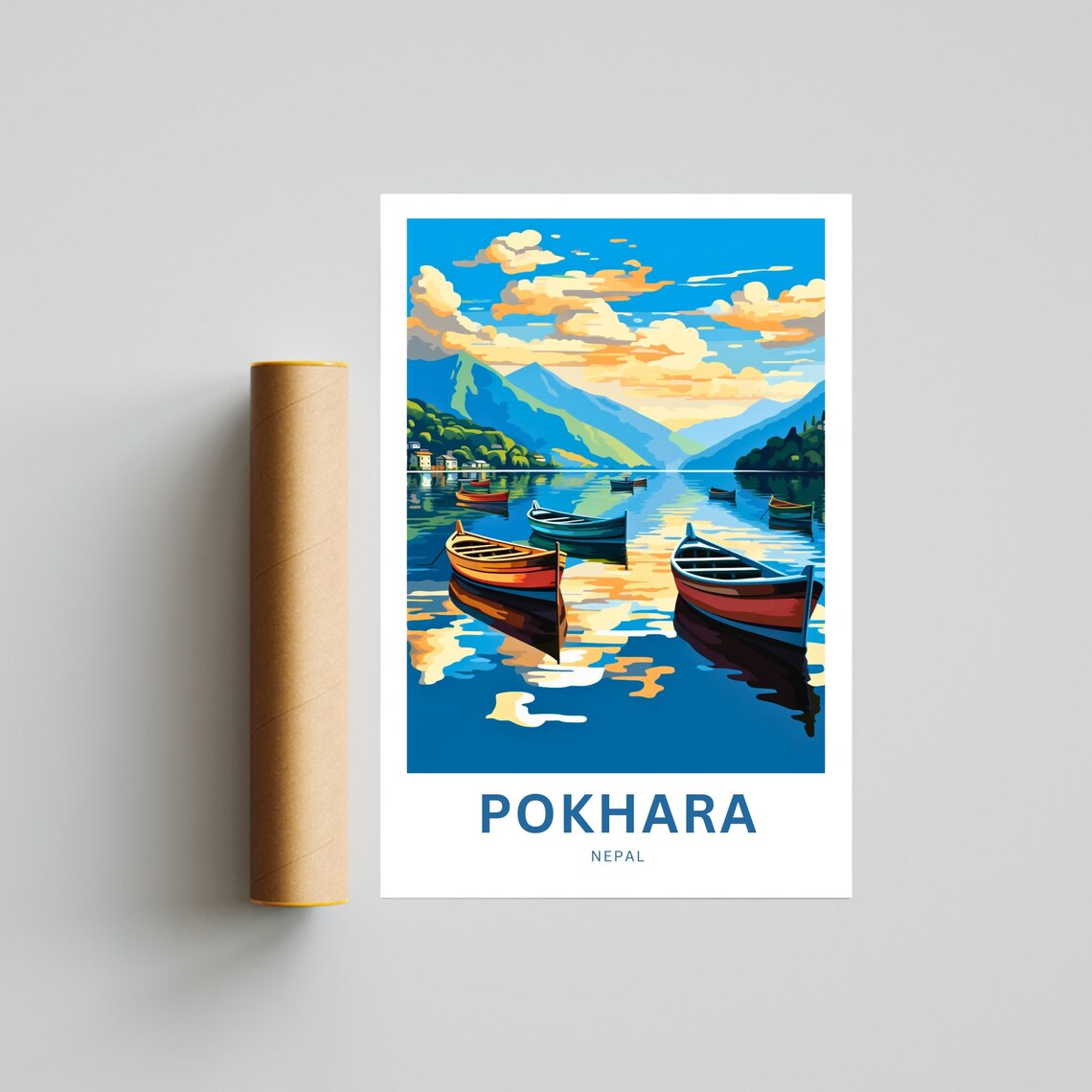 Pokhara Nepal Lake Boats Mountains Personalized Travel Poster - Image 4