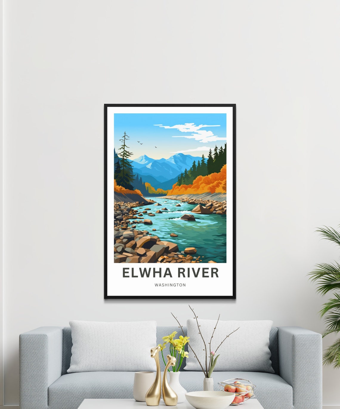 Elwha River Washington Autumn Rapids Orange Foliage Travel Poster - Image 3