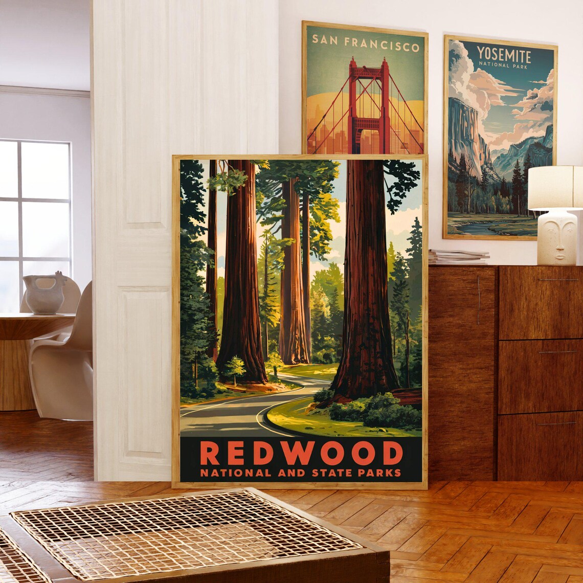 Redwood National and State Parks Giant Trees Winding Road Travel Poster - Image 5