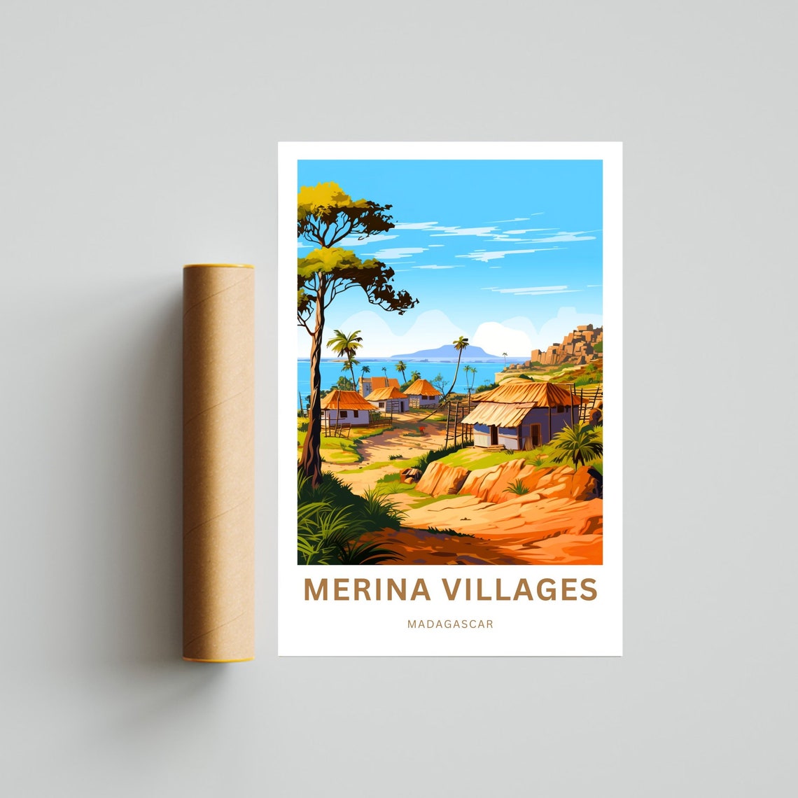 Merina Villages Madagascar Thatched Huts Tropical Scene Art Poster - Image 4