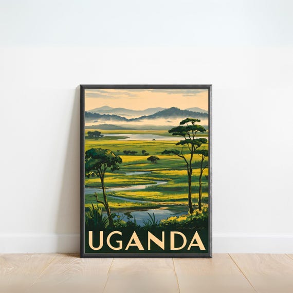 Uganda Vintage Travel Poster Uganda Print Africa Wall Art Framed Gift East Africa Present
