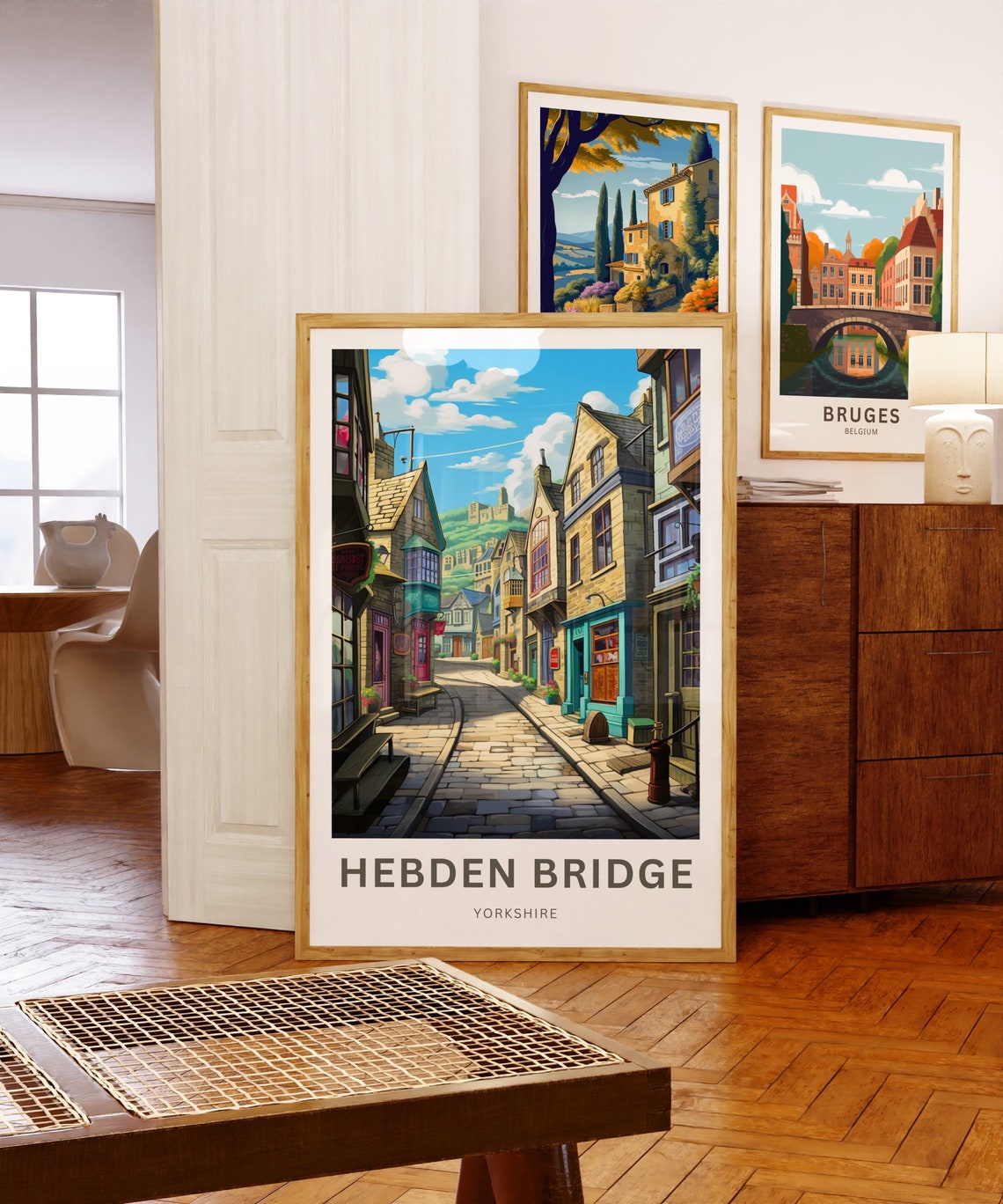 Hebden Bridge Yorkshire Cobbled Street Cottages Personalized Poster - Image 5