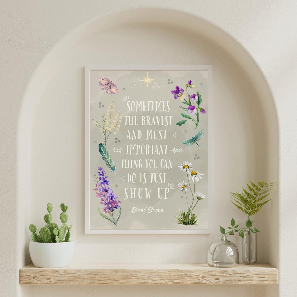 Brene Brown Show Up Courage Quote Boho Floral Watercolor Poster - Image 3