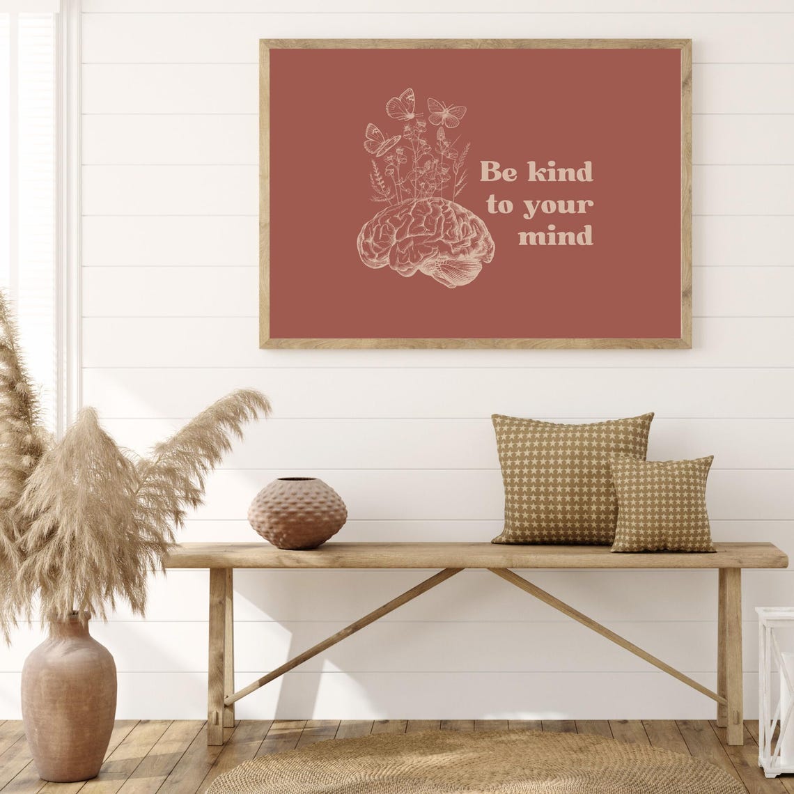 Be Kind to Your Mind Brain Butterflies Terracotta Therapy Poster - Image 2