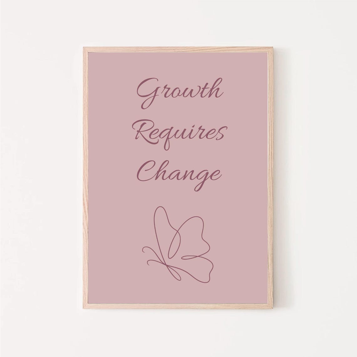 Growth Requires Change Dusty Rose Line Art Butterfly Quote Poster - Image 6