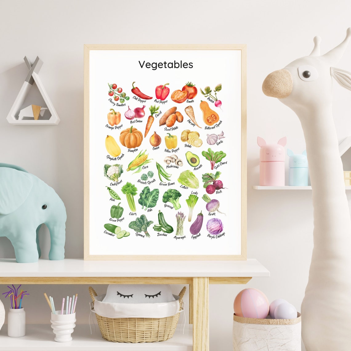 Watercolor Vegetables Chart Illustrated Veggie Educational Poster - Image 6