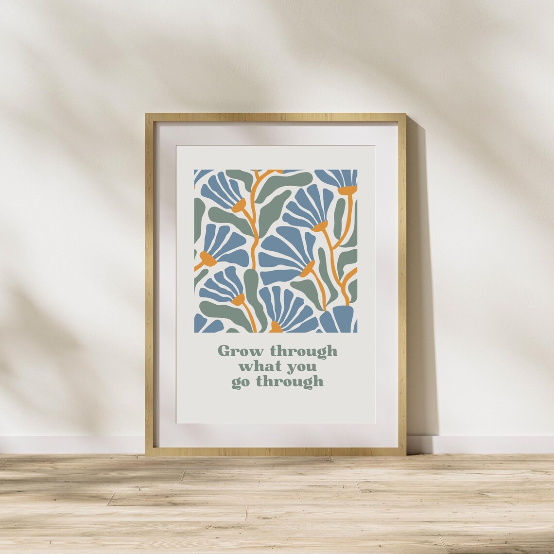 Grow Through What You Go Through Blue Orange Abstract Floral Poster - Image 2