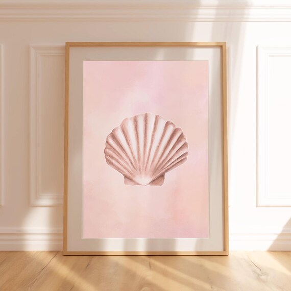 Pink Seashell Watercolor Blush Beach Coastal Minimalist Wall Art