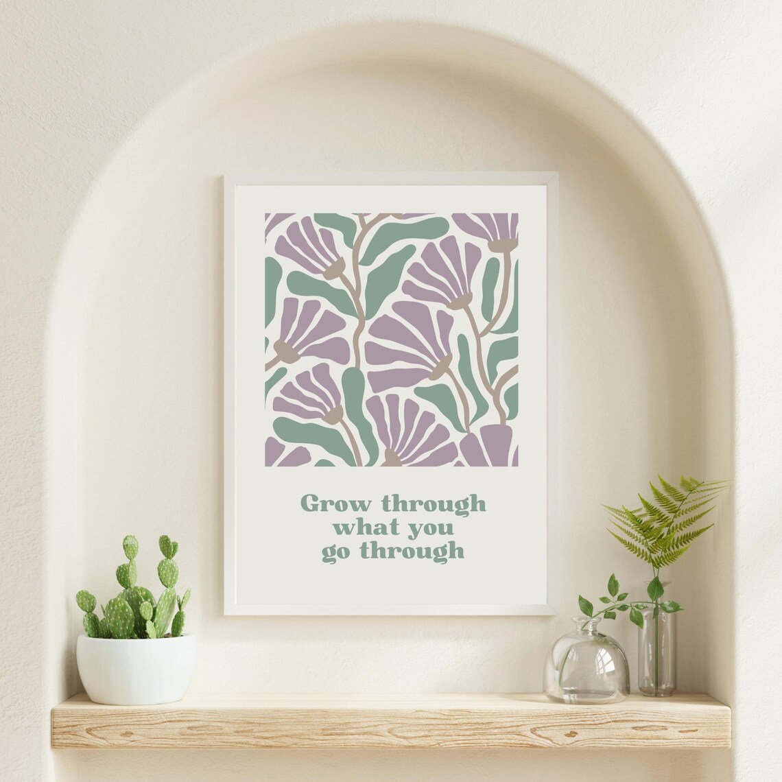 Grow Through What You Go Through Quote Abstract Floral Green Poster - Image 5