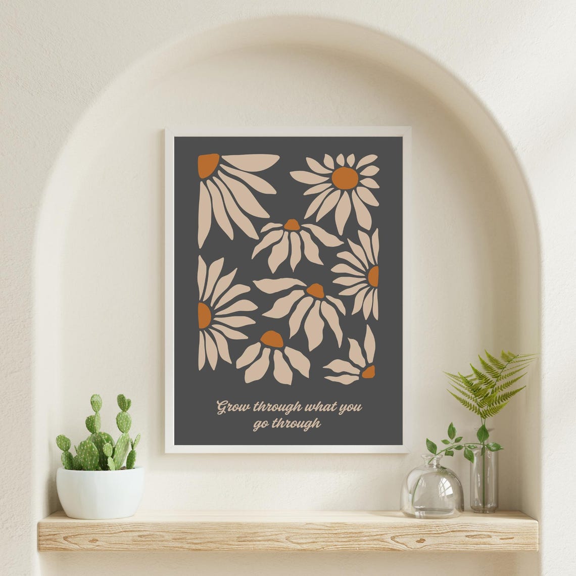 Grow Through What You Go Through Dark Daisy Flower Quote Poster - Image 6