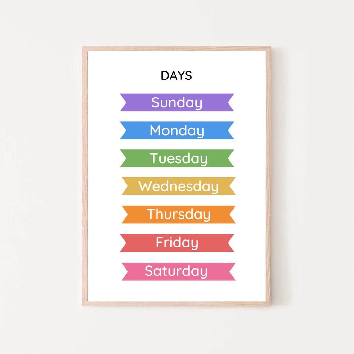 Days Of The Week Rainbow Banner Educational Classroom Wall Poster