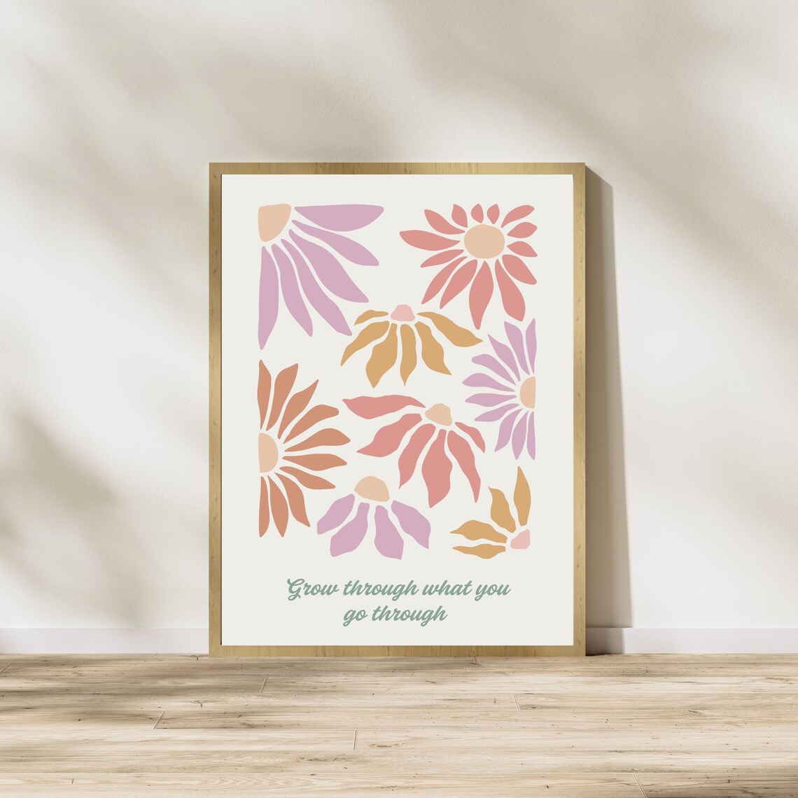 Grow Through What You Go Through Retro Daisy Flower Quote Poster - Image 3