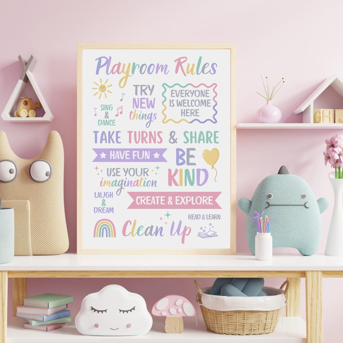 Pastel Playroom Rules Sign Be Kind Share Create Colorful Wall Poster - Image 6