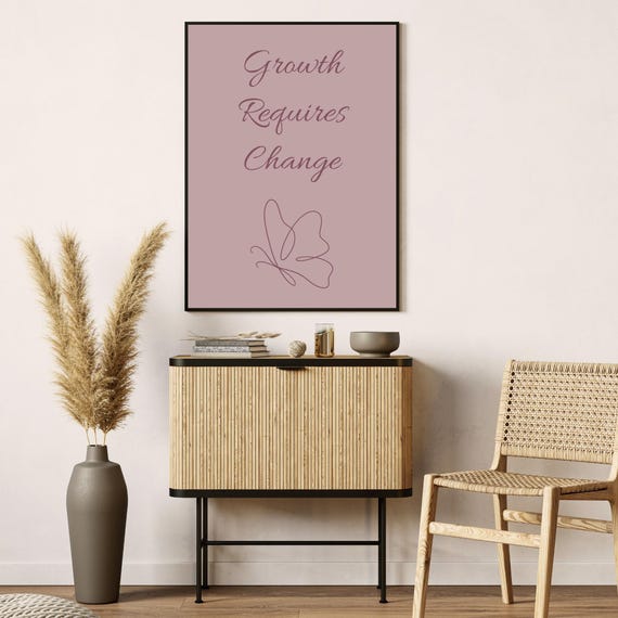 Growth Requires Change Quote Butterfly Line Art Print Inspirational Office Decor Psychology Mindset Therapy Personal Development