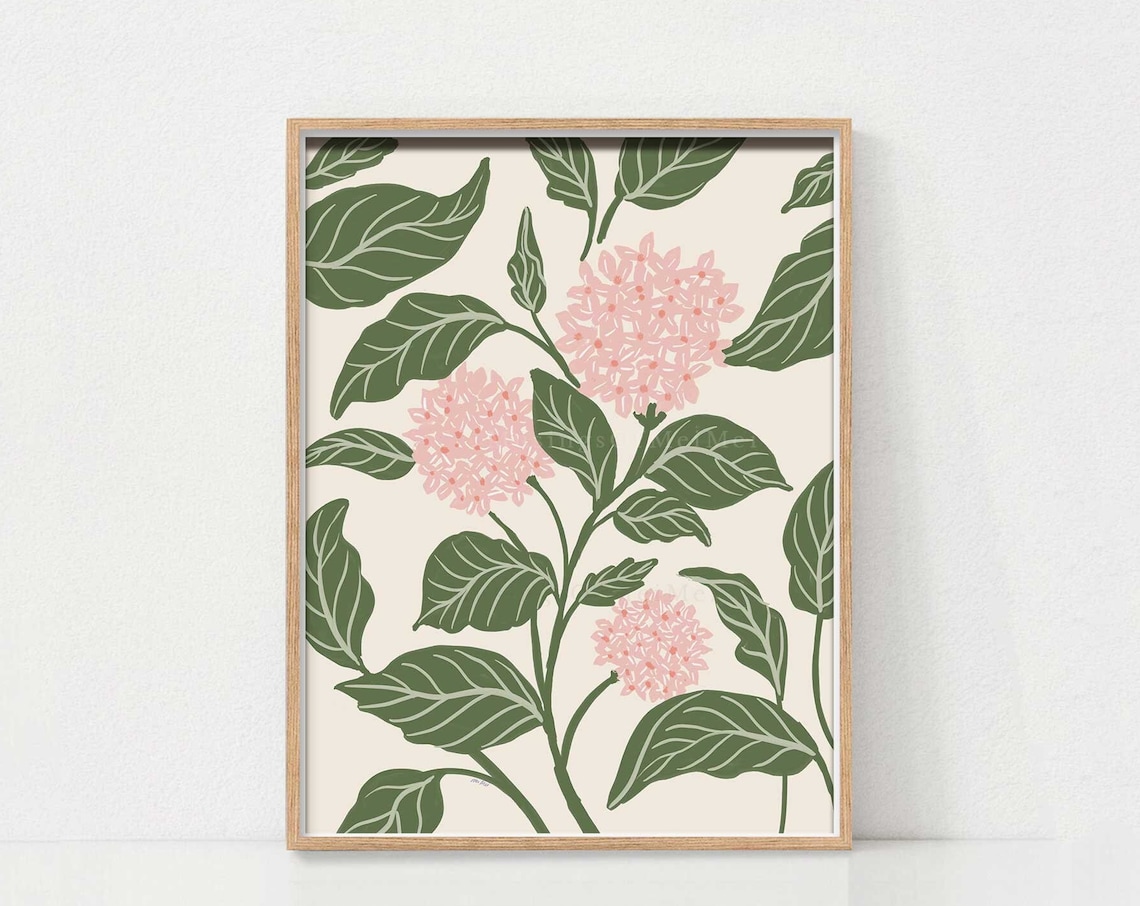 Pink Hydrangea Art Print, Nursery Floral Decor