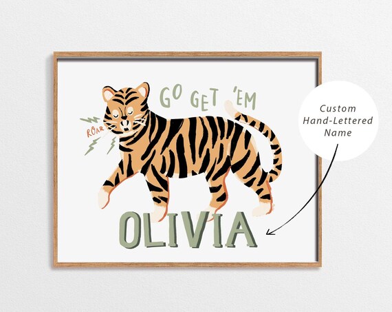 Go Get Em Roaring Tiger Custom Name Personalized Kids Room Gift Poster