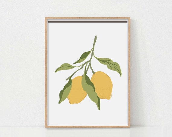 Yellow Lemon Art Print Botanical Prints For Kitchen And Home Decor Art Rustic Kitchen Decor Fresh Citrus Art Farmhouse Decor