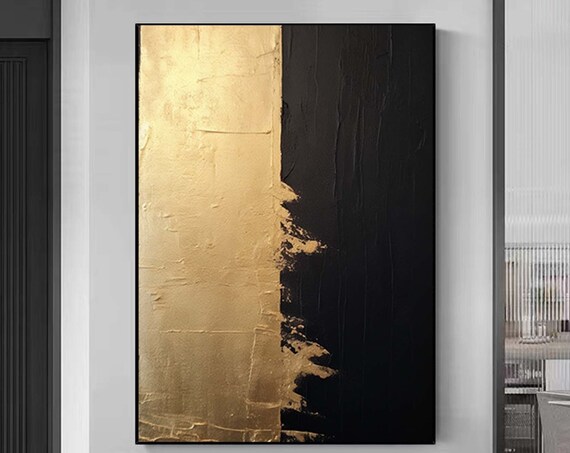 Black and Gold Abstract Art Print, Gold Leaf Style