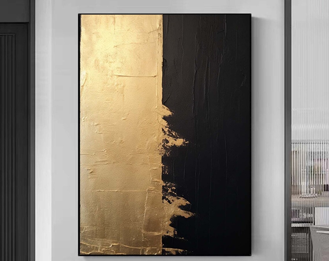 Black and Gold Abstract Art Print, Gold Leaf Style