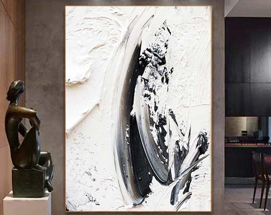Black and White Textured Abstract Wall Art Print
