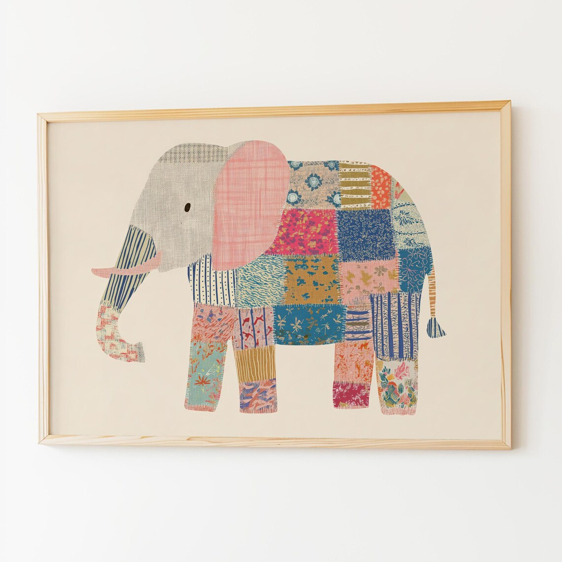 Patchwork Elephant Whimsical Boho Nursery Art Print