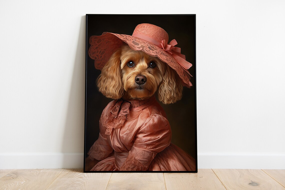 Cockapoo Portrait Print, Pink Victorian Dress