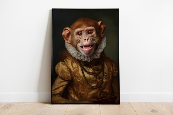 Renaissance Monkey Portrait Print Dark Moody Victorian Wall Art