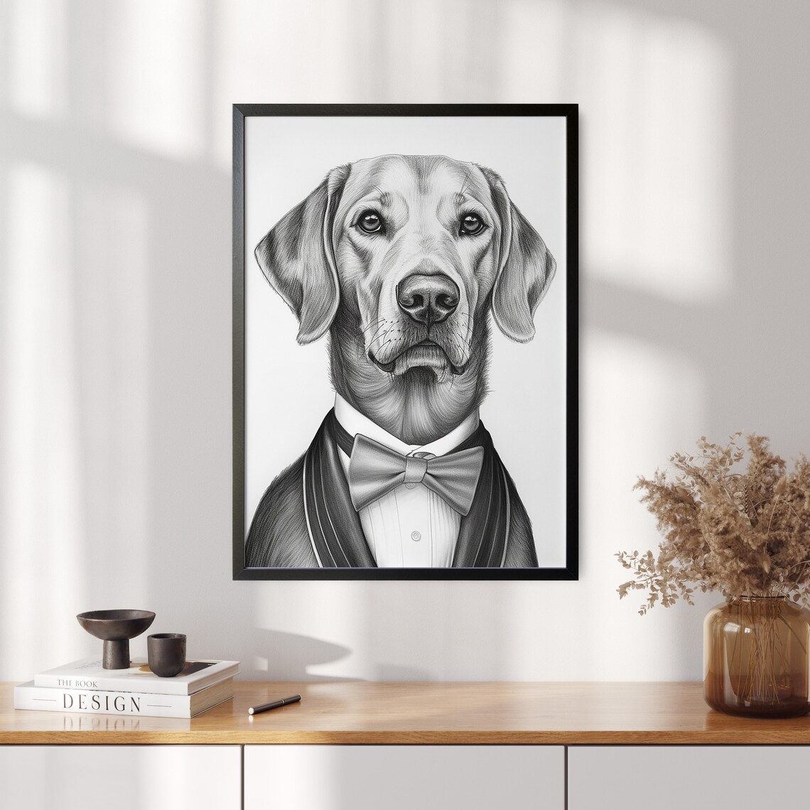 Dignified Labrador in Bow Tie Formal Pencil Sketch Portrait Poster - Image 5