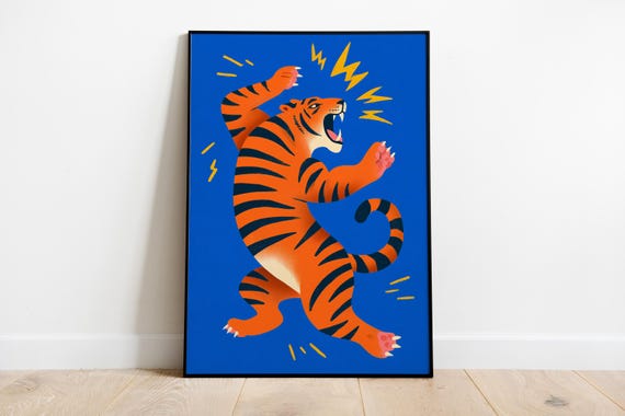 Roaring Tiger Art Print Bold Jungle Animal Illustration