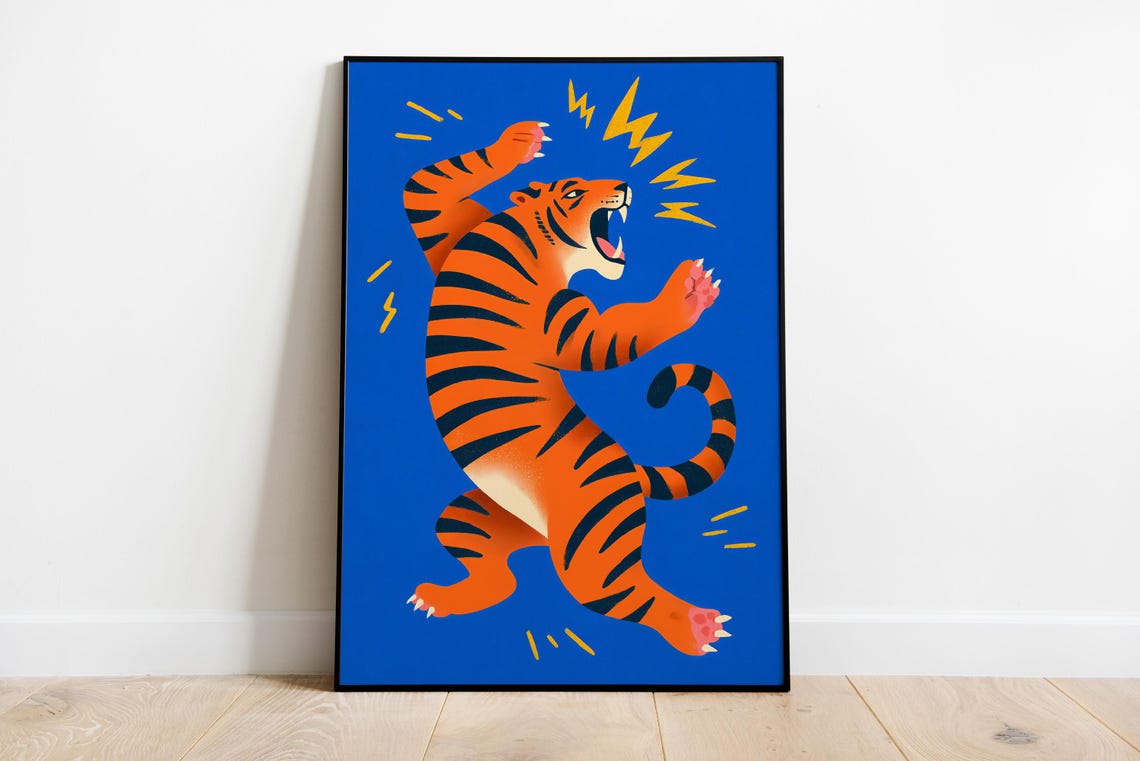 Roaring Tiger Art Print Bold Jungle Animal Illustration