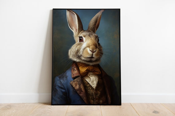 Renaissance Rabbit Portrait Print, Vintage Animal Art