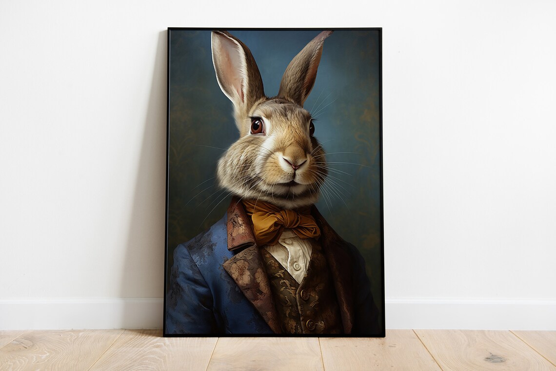 Renaissance Rabbit Portrait Print, Vintage Animal Art