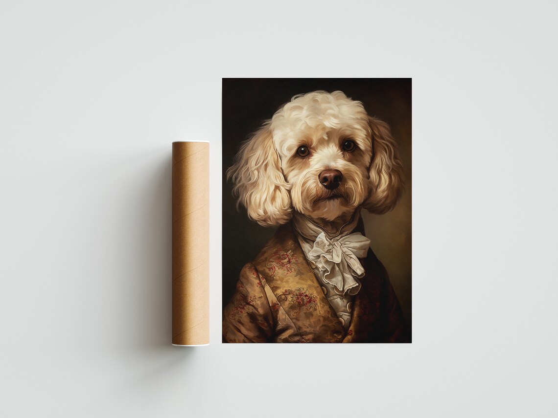 Regal Cream Curly Coated Dog Baroque Renaissance Portrait Poster - Image 3