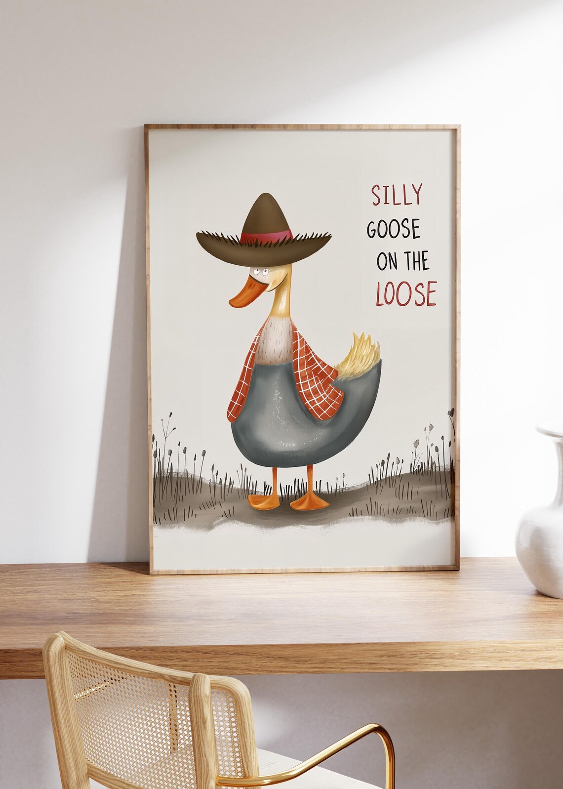 Silly Goose on the Loose in Cowboy Hat with Red Scarf Poster - Image 5