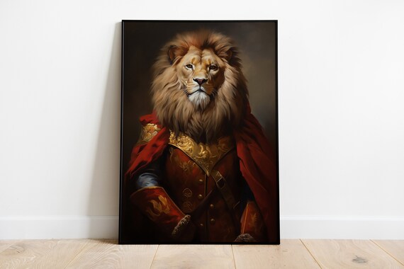 Renaissance Lion Portrait Print Animal Human Body Art