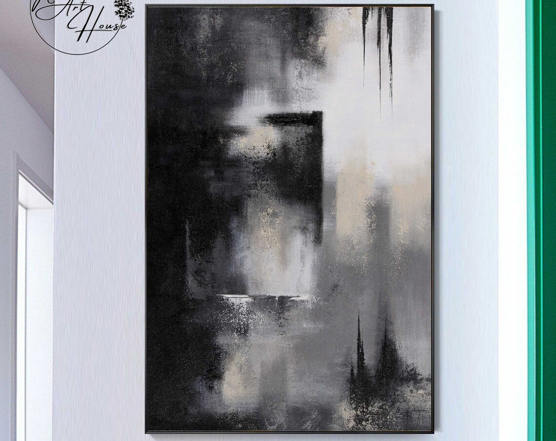 Contemporary Abstract Oil Painting Art Print, Black and White