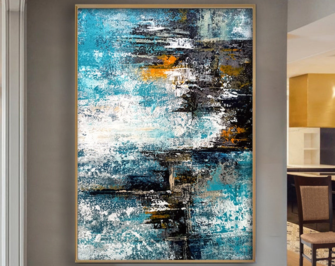 Teal Black White Orange Modern Textured Abstract Vertical Poster