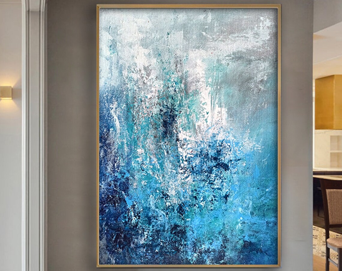 Blue And Grey Abstract Painting, Modern Wall Art Print