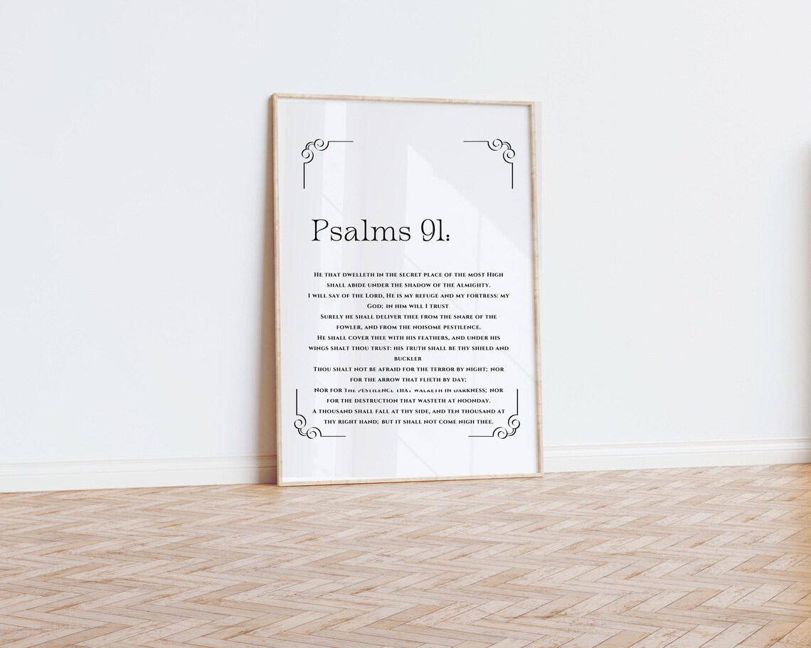 Psalms 91 Bible Verse Full Scripture Christian Faith Quote Poster - Image 2