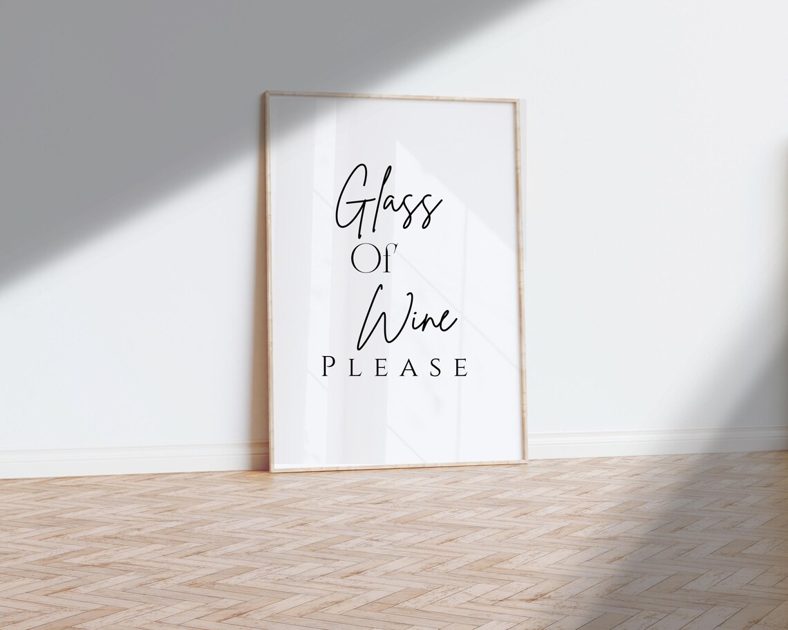 Glass of Wine Please Chic Handwritten Script Bar Decor Quote Poster