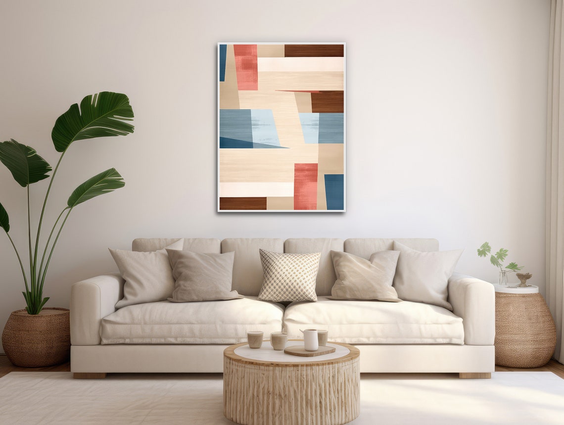 Large Geometric Wall Art Framed Print Modern Abstract Painting Extra Large Geometric Artwork Beige Blue Rewind - Image 3