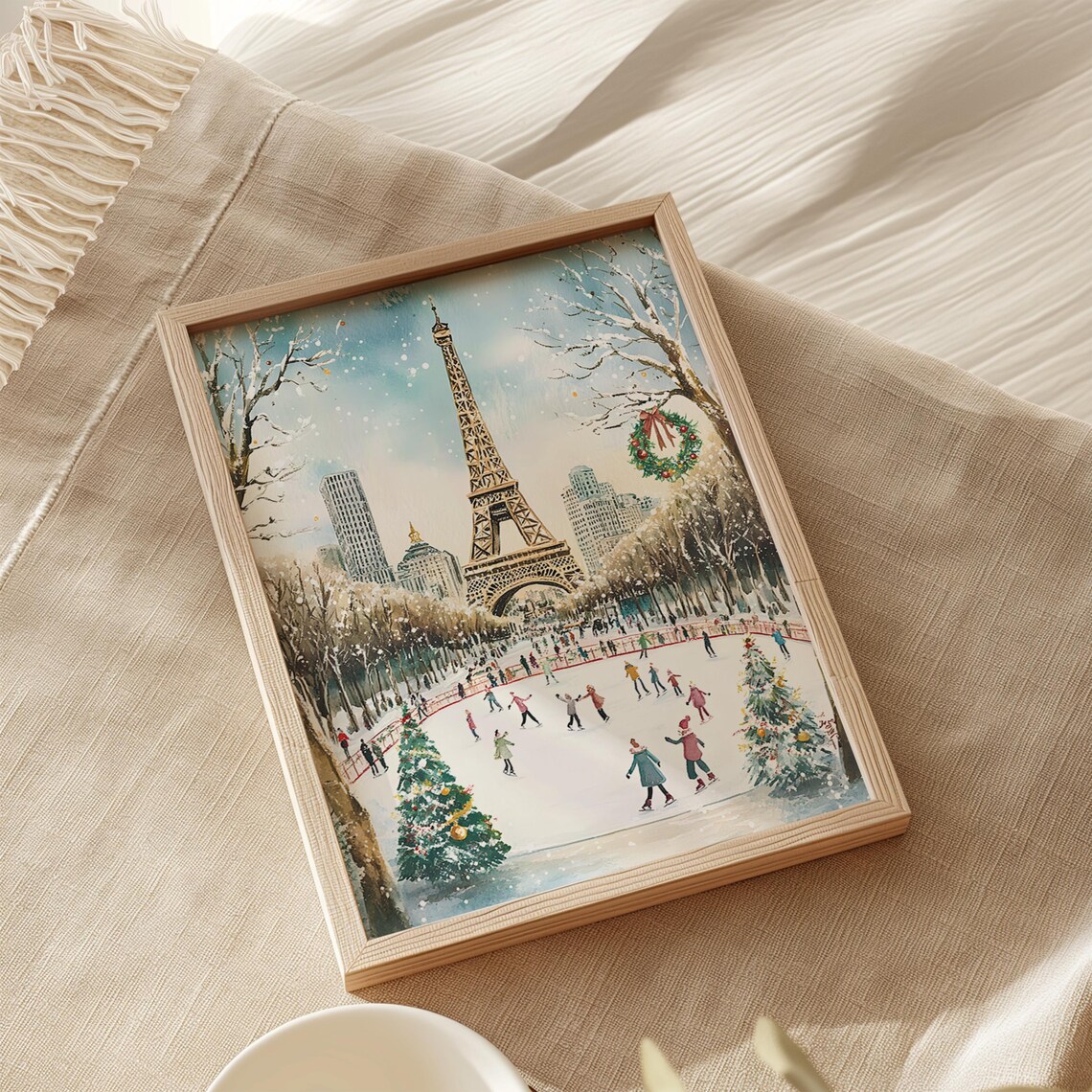 Paris Christmas Ice Skating, Eiffel Tower Travel Poster - Image 2
