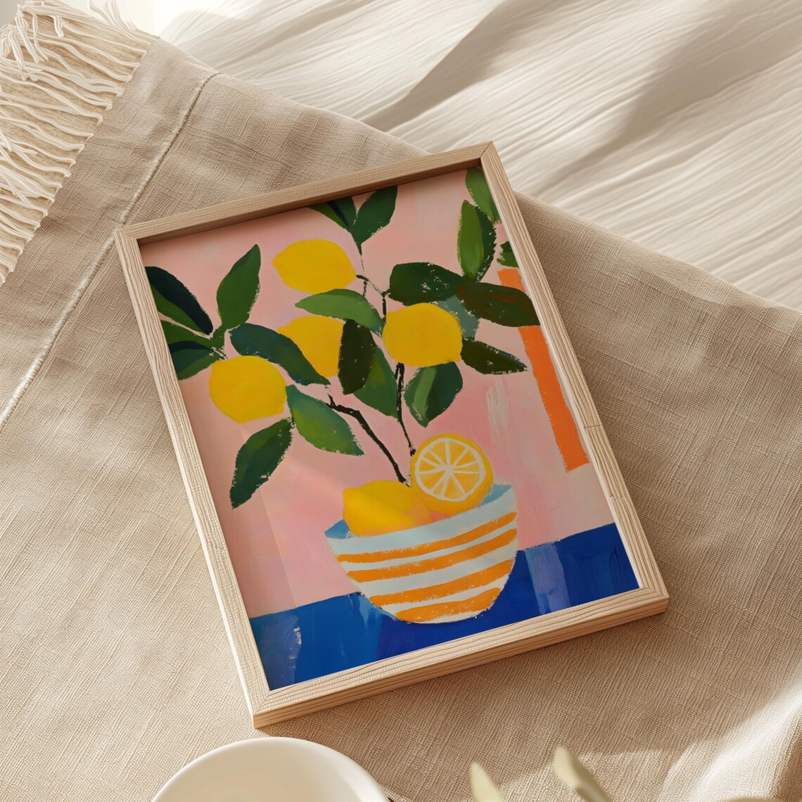 Lemons And Stripes Modern Kitchen Citrus Art Print - Image 2