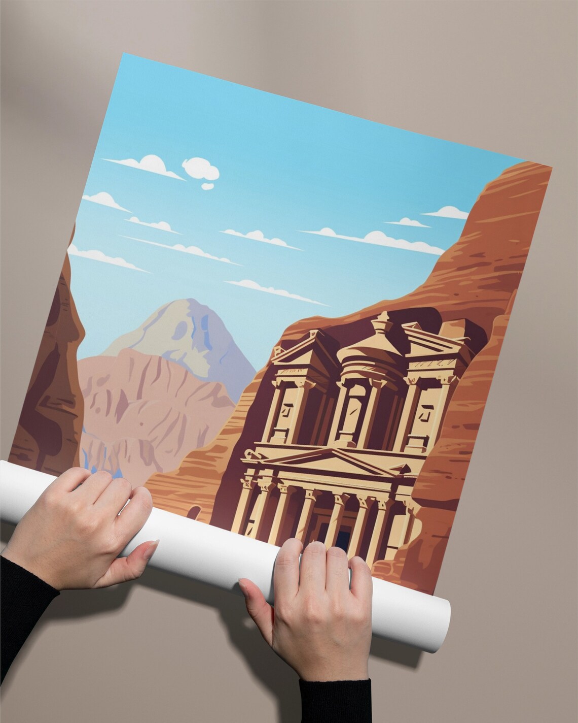 Petra Treasury Carved Into Red Rock Canyon Desert Landmark Poster - Image 2