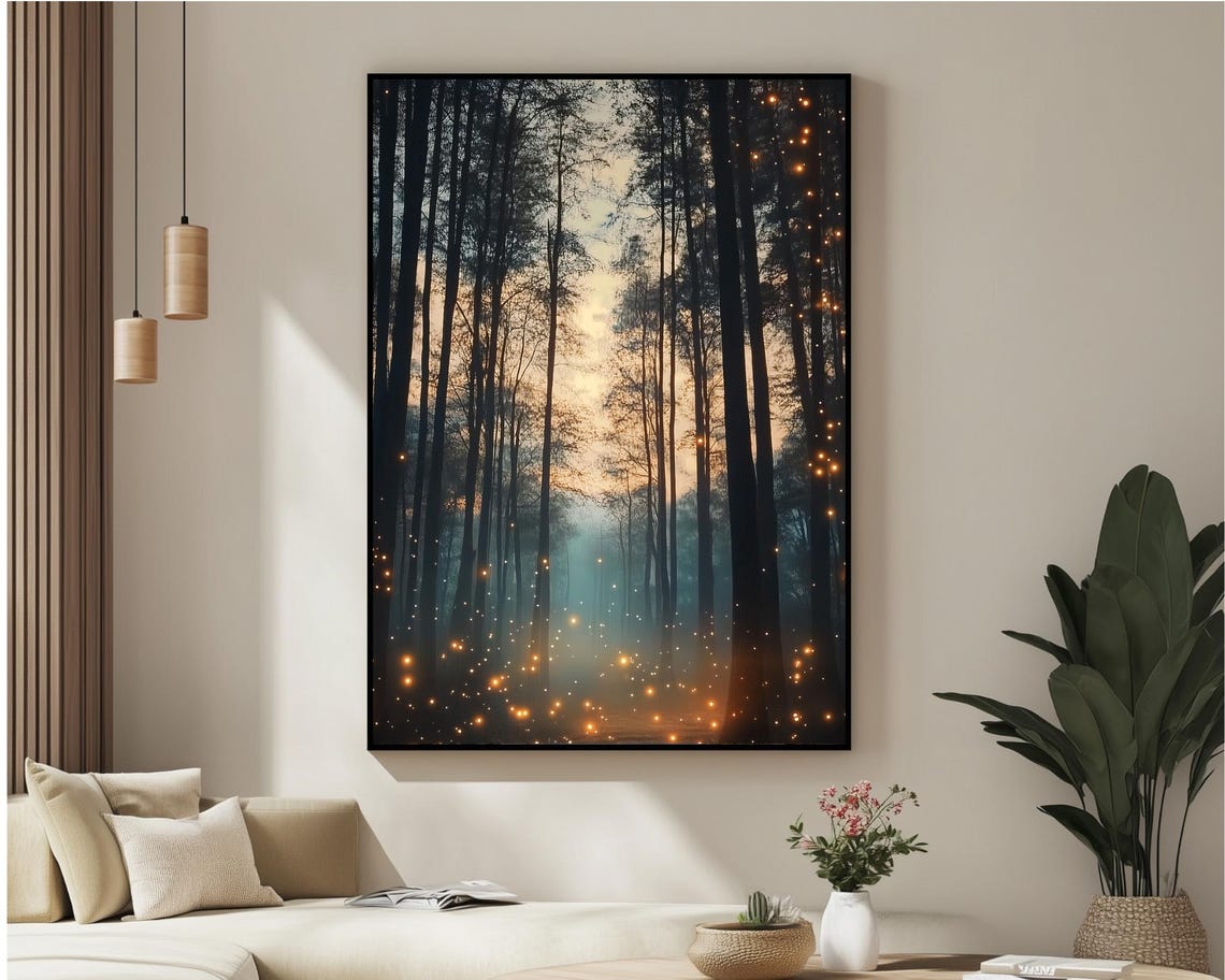 Enchanted Forest Firefly Art Print Mystical Nature Wall Art Dark Maximalist Decor Fantasy Landscape Moody Decor - Image 4