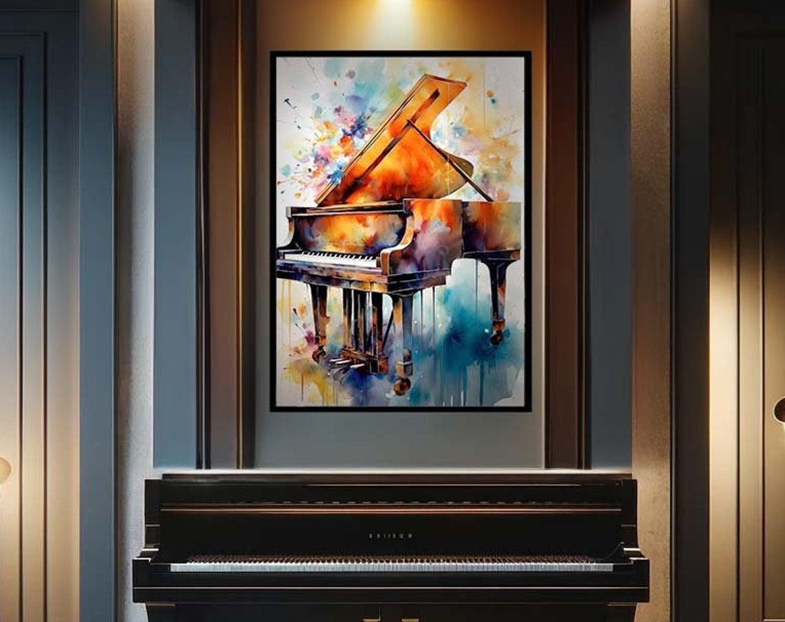 Grand Piano Watercolor Splash Colorful Music Wall Decor Poster