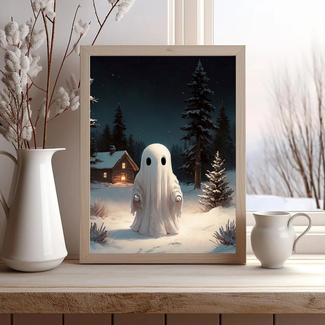 Ghost in Moonlit Snow by Cozy Cabin Starry Winter Night Print - Image 4